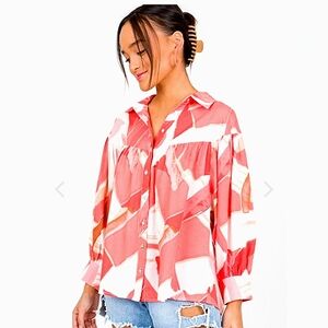 Anthropology Entro Button Up Shirt Oversized Coral Mother-of-Pearl Buttons sz XL